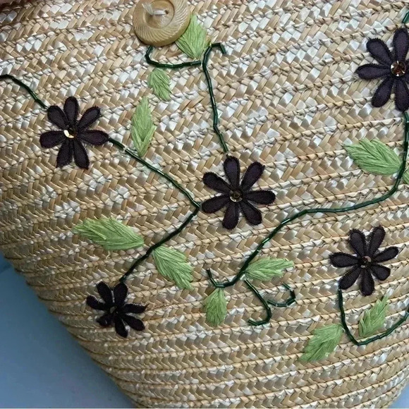 Unbranded Woven  Straw Raffia Beach Large Lined Floral Sequins‎ Tote Basket - Picture 10 of 15